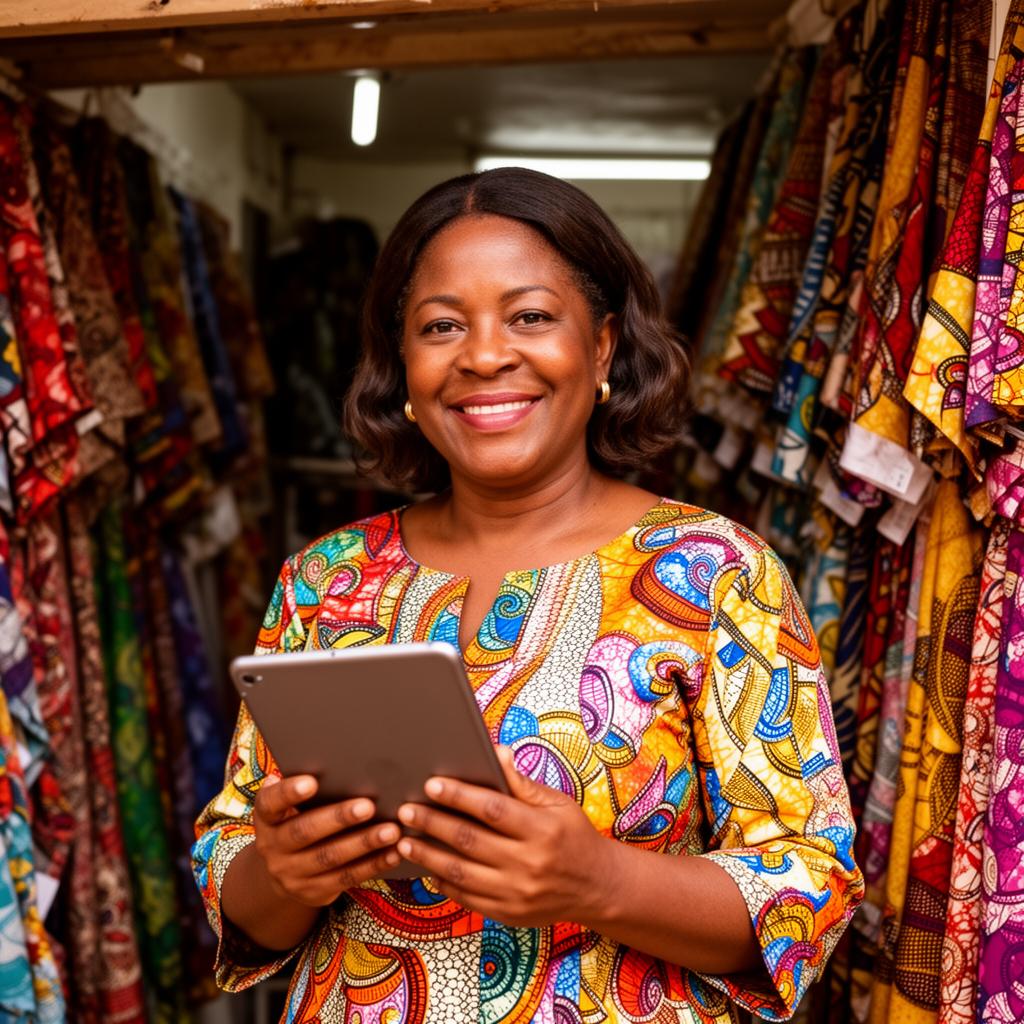 Nigerian fabric shop owner